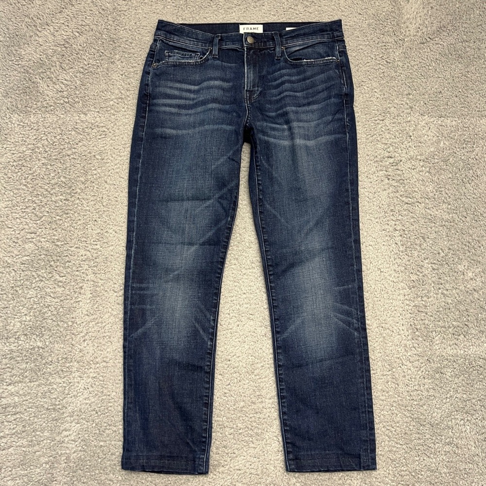 FRAME Jeans Mens 31 L'Homme Slim Dark Blue Excellent Stretch Whiskered Denim